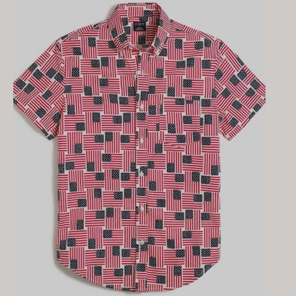 J Crew Factory American Flag Printed Shirt Large Red White Blue AO575 - Picture 1 of 8